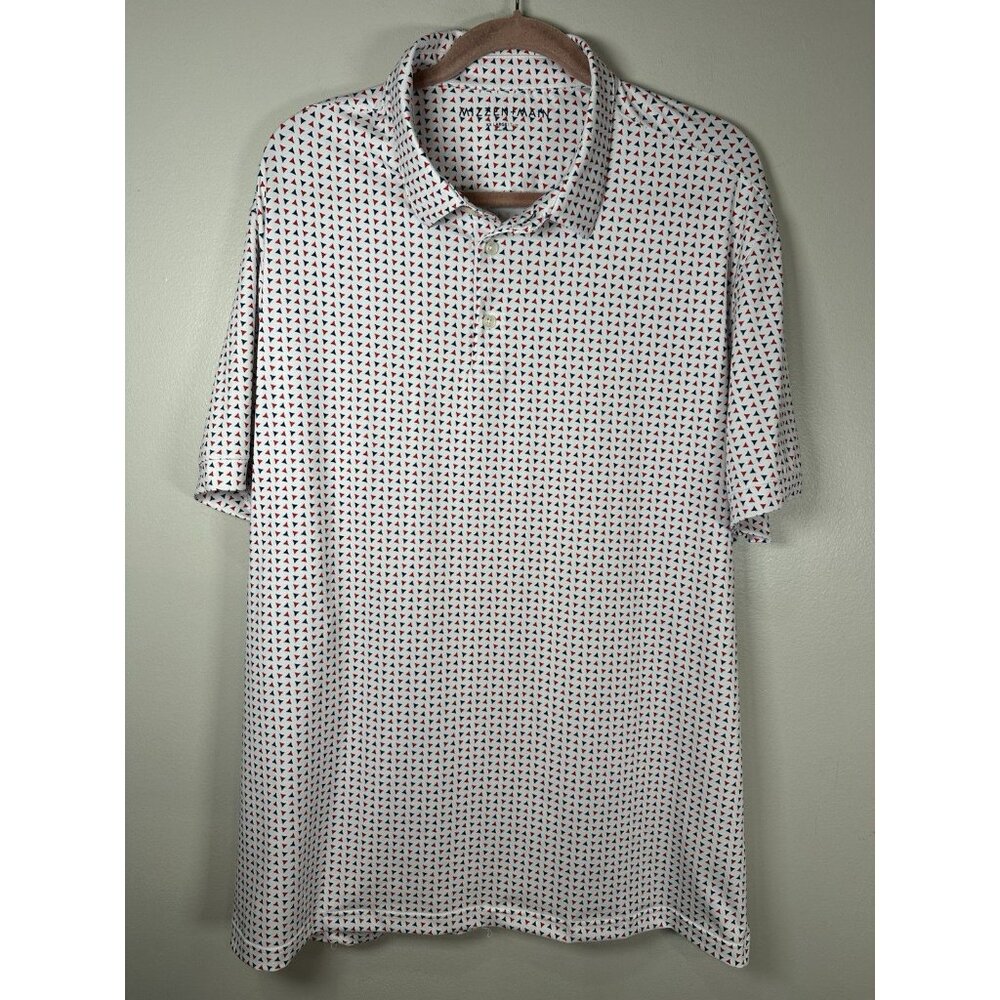 Mizzen Main Performance Polo Shirt Size XXL Trim Red Blue Geometric USA - Picture 2 of 8